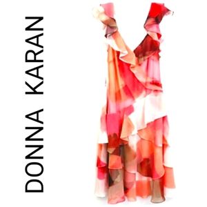 Sex and the City Carrie Bradshaw Donna Karan Pink Orange Ruffle Dress